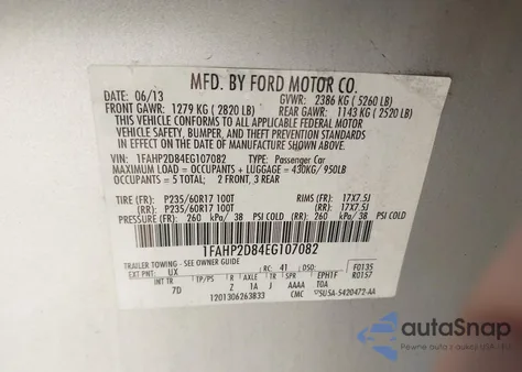 2014 Ford Taurus Se из США, поврежденный, VIN 1FAHP2D84EG107082
